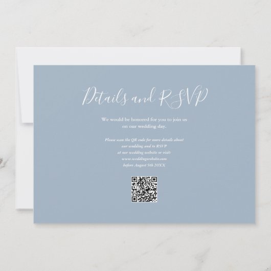 Invitation Dusty Blue Greenery Floral QR Code Mariage photo (Dos)