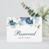 Invitation Dusty Blue Greenery Groom's Family Reserved Card (Debout devant)