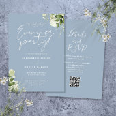 Invitation Dusty Blue Greenery QR Code Mariage Soirée