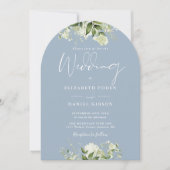 Invitation Dusty Blue Greenery QR Code Photo Arch Mariage (Devant)