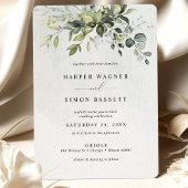 Invitation Dusty Blue Greenery Succulent Eucalyptus Mariage