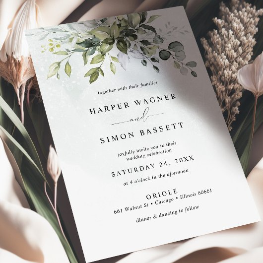 Invitation Dusty Blue Greenery Succulent Eucalyptus Mariage