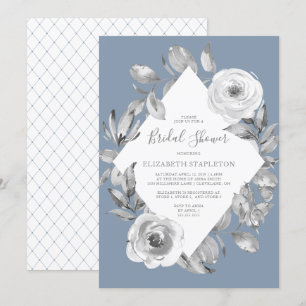 Invitation Dusty Blue Grey Floral Diamond Fête des mariées
