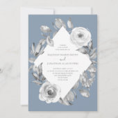 Invitation Dusty Blue Grey Floral Diamond Mariage (Devant)