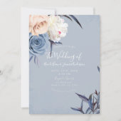 Invitation Dusty Blue Grey & Peach Floral Mariage (Devant)
