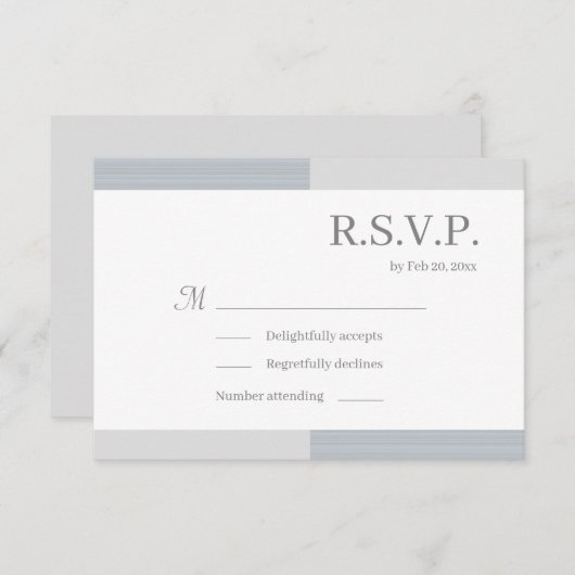 Invitation Dusty Blue Grey White Stripes Mariage élégant RSVP (Devant / Derrière)