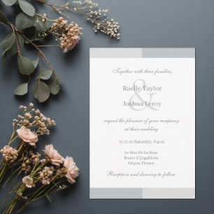Invitation Dusty Blue Gris blanc rayures Ampersand Mariage