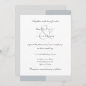 Invitation Dusty Blue Gris blanc rayures Ampersand Mariage (Devant / Derrière)