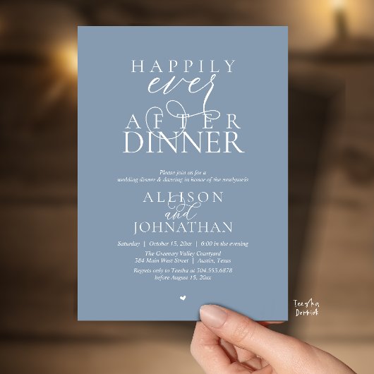 Invitation Dusty Blue Happily Ever After Dinner Wedding