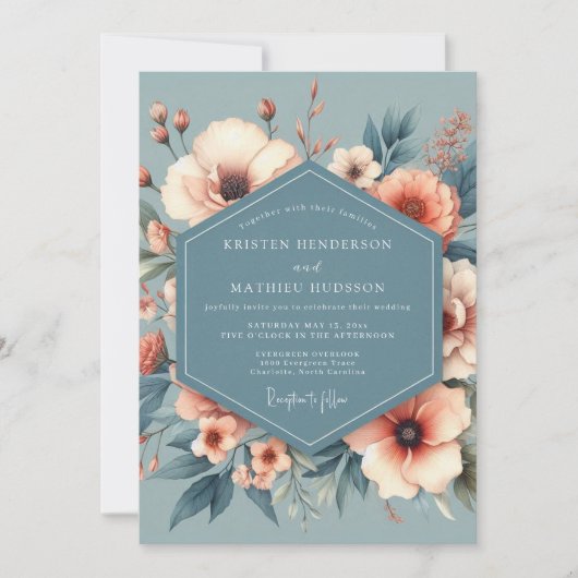 Invitation Dusty Blue Heirloom Bloom Wedding (Devant)