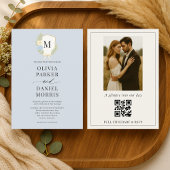 Invitation Dusty Blue Hydrangea Crest Monogram Photo Wedding