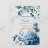 Invitation Dusty Blue Hydrangea Eucalyptus Gold Marble (Devant / Derrière)