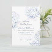 Invitation Dusty Blue Hydrangea Floral Mariage (Debout devant)