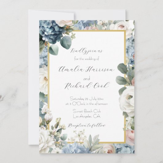 Invitation Dusty Blue Hydrangea Floral Wedding  (Devant)