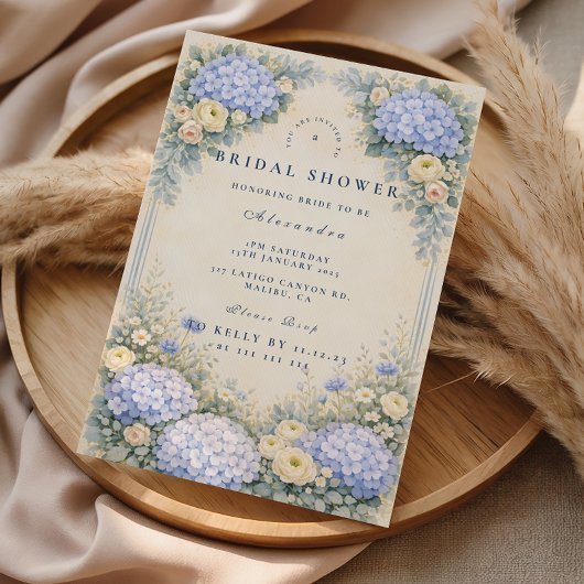 Invitation Dusty Blue Hydrangea Garden Bridal Shower