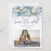 Invitation Dusty Blue Hydrangea Photo QR Code Enregistrer La  (Devant)