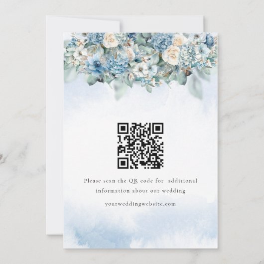 Invitation Dusty Blue Hydrangea Photo QR Code Enregistrer La  (Dos)