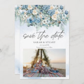 Invitation Dusty Blue Hydrangea Photo QR Code Enregistrer La  (Devant / Derrière)