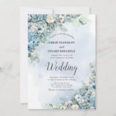 Invitation Dusty Blue Hydrangea Rose Photo QR Code Mariage (Devant)