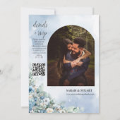 Invitation Dusty Blue Hydrangea Rose Photo QR Code Mariage (Dos)