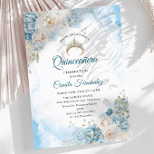 Invitation Dusty Blue Ivory Fleurs Roses Quinceanera Annivers