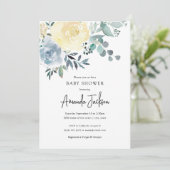 Invitation Dusty Blue Ivory Floral Greenery Baby shower garço (Debout devant)