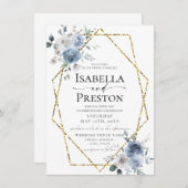 Invitation Dusty Blue Ivory White Gold Floral Mariage Invitat (Devant / Derrière)