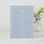 Invitation Dusty blue ivory wreath monogram luxury wedding  (Debout devant)