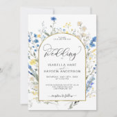 Invitation Dusty Blue Jellow Dainty Mariage botanique floral (Devant)