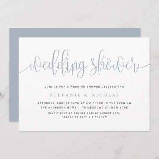 Invitation Dusty Blue Joli Wedding shower de calligraphie (Devant / Derrière)