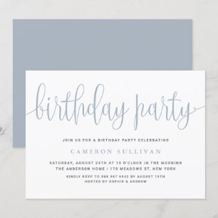 Invitation Dusty Blue Jolie Calligraphie Anniversaire