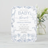 Invitation Dusty Blue Jungle Animaux Toile Baby shower (Debout devant)
