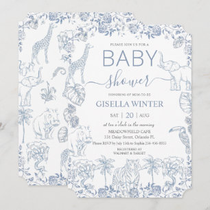 Invitation Dusty Blue Jungle Animaux Toile Baby shower