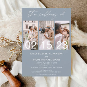 Invitation Dusty Blue Le Mariage de la photo Simple Minimalis