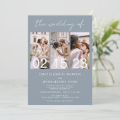 Invitation Dusty Blue Le Mariage de Minimalist Photo Collage (Debout devant)