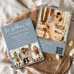 Invitation Dusty Blue Le Mariage du code QR minimaliste