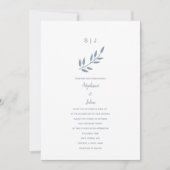 Invitation Dusty Blue Leaf Monogramme Nom Simple Mariage 2024 (Devant)