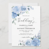 Invitation Dusty Blue Light Botanical Floral Flowers Mariage (Devant)