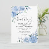 Invitation Dusty Blue Light Botanical Floral Flowers Mariage (Debout devant)