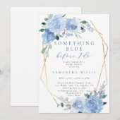 Invitation Dusty Blue Light Floral Gold Fête des mariées (Devant / Derrière)