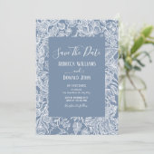 Invitation Dusty Blue Line Art Fleur sauvage chinoiserie flor (Debout devant)