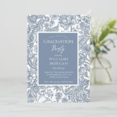 Invitation Dusty Blue Line Art Fleur sauvage Floral (Debout devant)