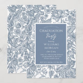 Invitation Dusty Blue Line Art Fleur sauvage Floral (Devant / Derrière)