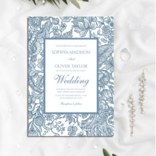 Invitation Dusty Blue Line Art Fleur sauvage Floral