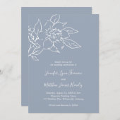 Invitation Dusty Blue Line Art Floral Mariage élégant (Devant / Derrière)