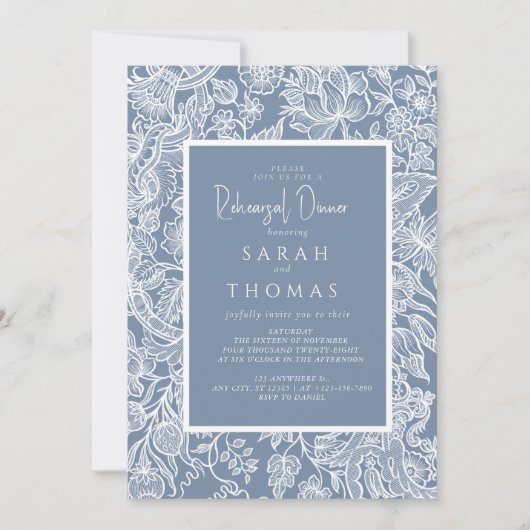 Invitation Dusty Blue Line Fleurs sauvages d'art (Devant)