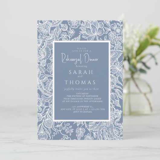 Invitation Dusty Blue Line Fleurs sauvages d'art (Debout devant)