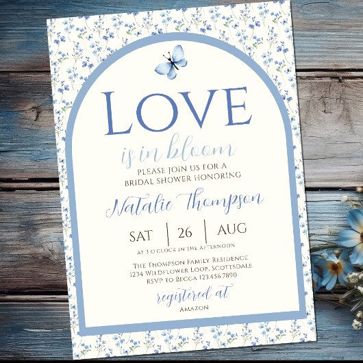 Invitation Dusty Blue Love Est En Fête des mariées Florale Fl