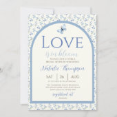 Invitation Dusty Blue Love Est En Fête des mariées Florale Fl (Devant)