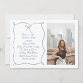 Invitation Dusty Blue Main Drawn Bow Photo Graduation Party (Devant)